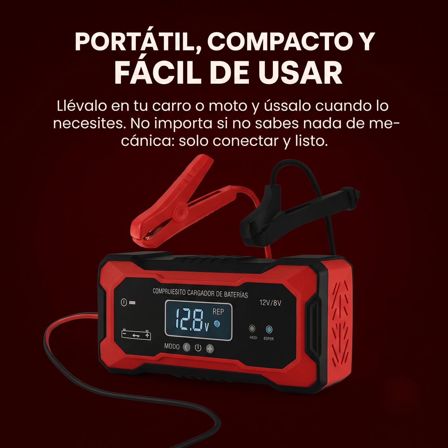 CARGADOR DE BATERIA  PARA CARRO, CAMIONETA, CAMION  O MOTO